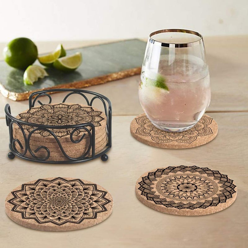 KFK Coasters for Drinks Absorbent Cork Coasters with Holder Housewarming Gifts for New Home Present for Friends,Living Room Decor,Apartment Decor - Image 5